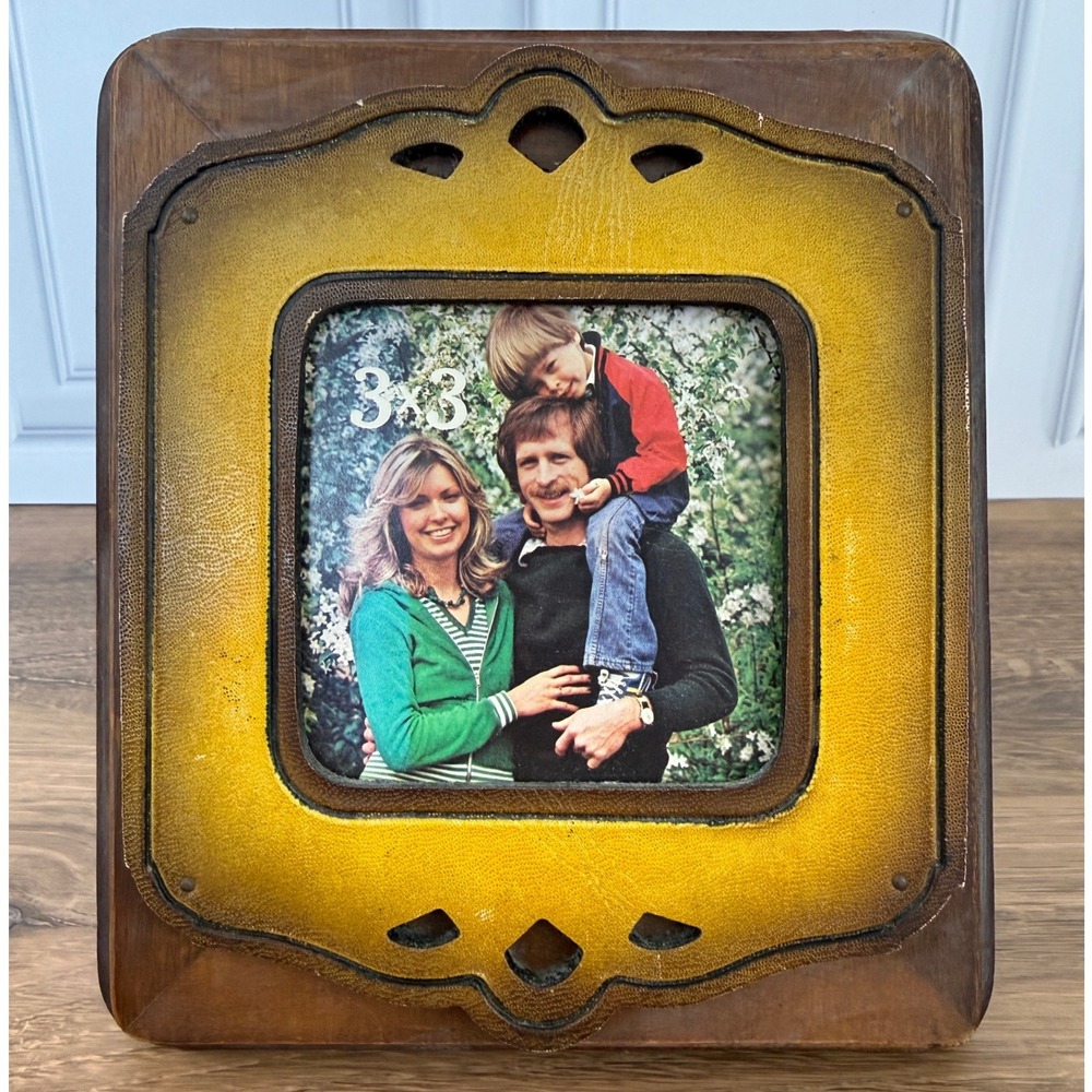 VTG 1978 Gallery‎ Impressions Wallace Berrie Leather Wood Photo Frame 7" x 6"